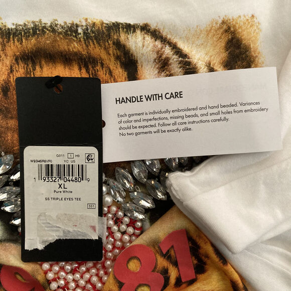 NEW GUESS WOMEN'S WHITE BEADED SHORT SLEEVE ROUND NECK PULLOVER T-SHIRT SIZE XL - Picture 13 of 13